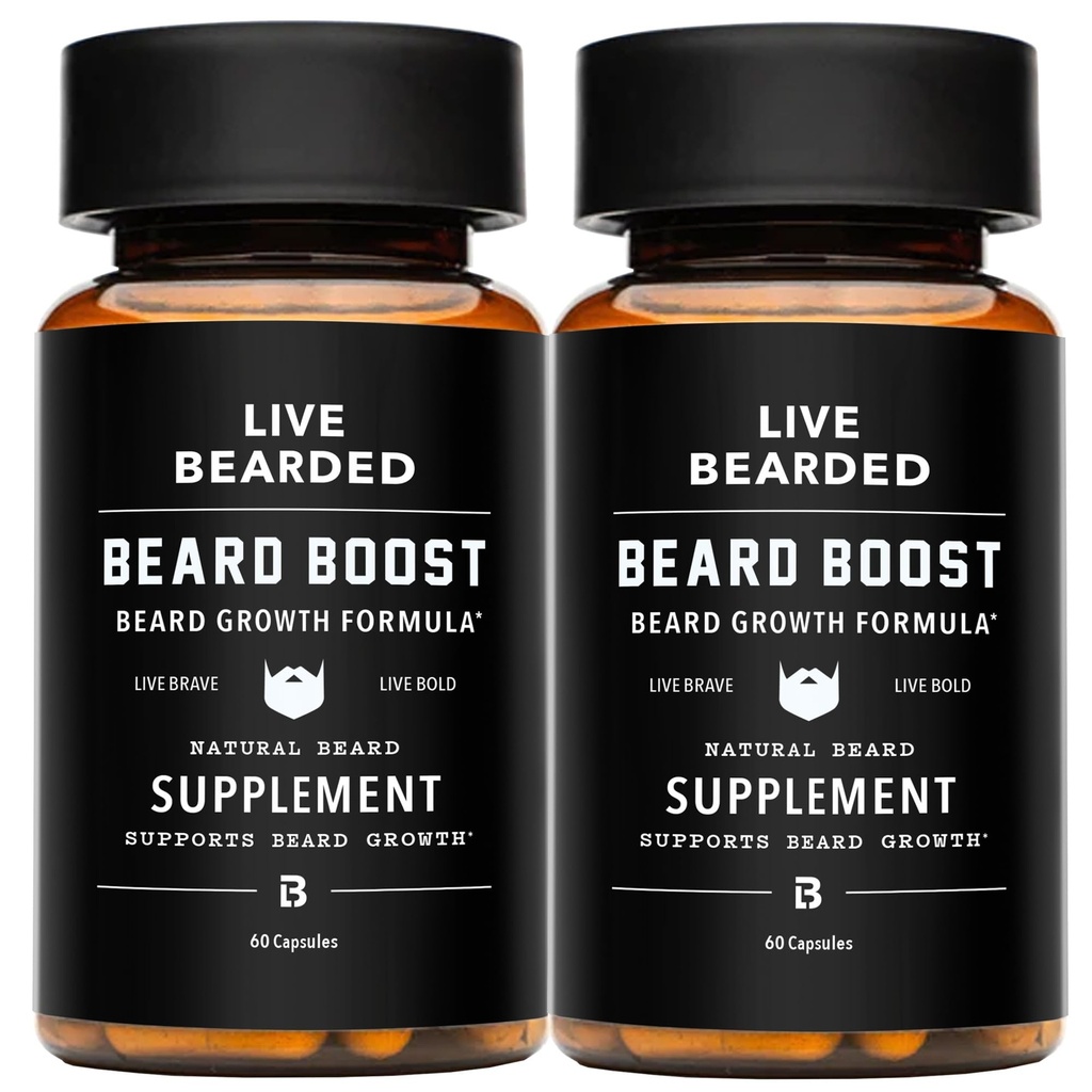 Na żywo Broda Boost - Beard Growth Vitamin dla mężczyzn z biotyną, Kolagen, Silica, Fo- Ti Root - Wzrost twarzy włosów dla mężczyzn, Made in USA 124; 60- Day Supply