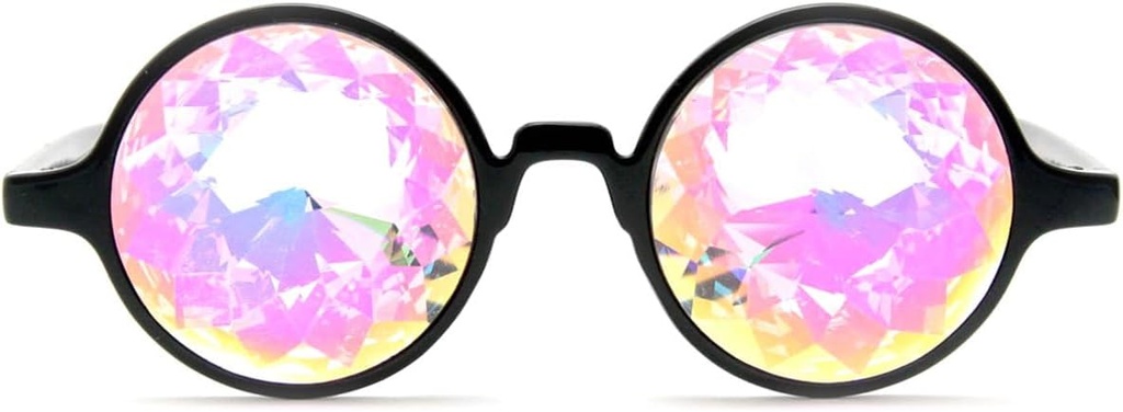 GloFX Black Kalejdoskop Okulary 124; Plastikowe Okulary Dyfrakcyjne ramki ze szklanymi kryształowymi obiektywami 124; 3D Prism Rainbow Effect 124; Wielki EDM, Koncert i Rave Akcesoria