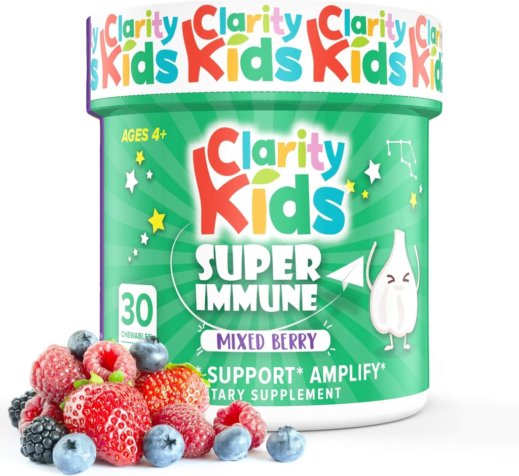 Clarity Kids Super Immune Support Death 124; Ekstrakt Elderberry, Witamina C, Probiotyki i Cynk dla dzieci Death 124; All Natural Kid Supplement for a Healthy Gut Death 124; USA Made Chewables Death 124; 30 Piece
