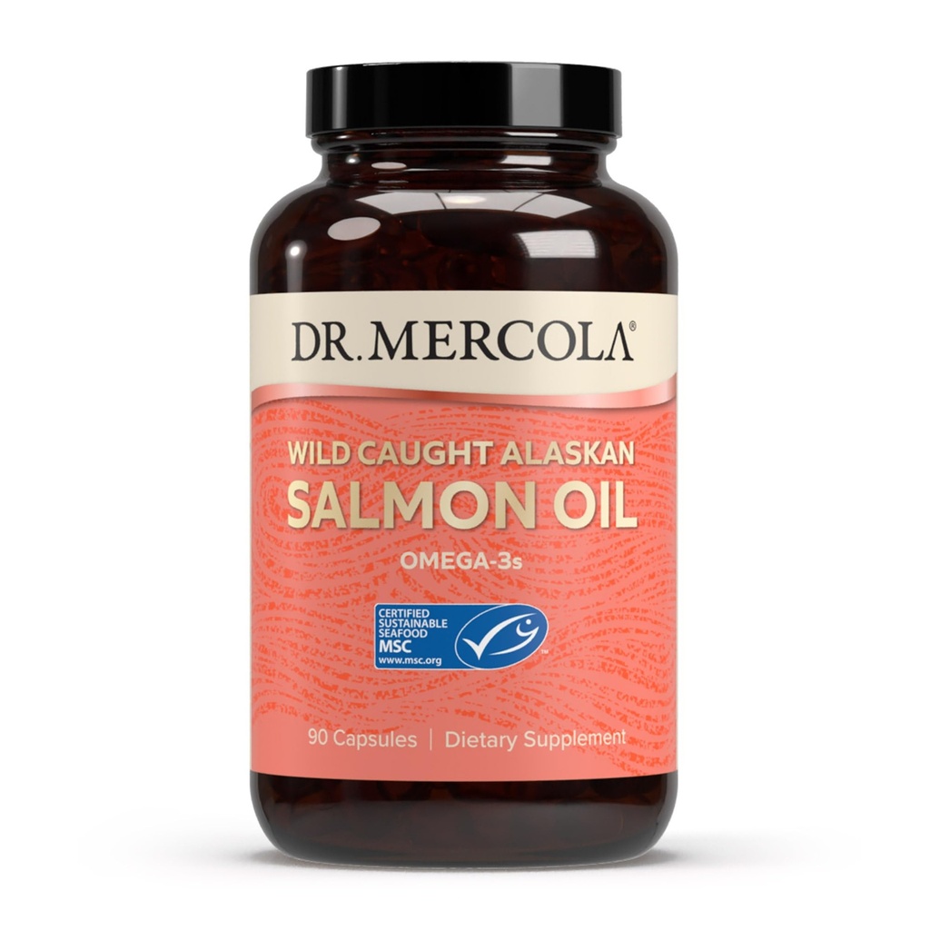 Dr. Mercola Wild Caught Alaskan Salmon Oil, 30 Służenia (90 Kapsułki), Omega- 3, Suplement diety, Wspomaga zdrowy mózg i funkcje kognitywne, Non-GMO, MSC Certified