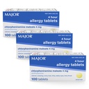 MAJOR 4 Mg tabletki alergiczne - Chlorfeniramina Maleinian 4-godzinny alergia Medycyna - Antyhistamina dla ulgi kiszenia, Swędzacze oczy, Swędzacze Gardło i Nose Runny - 100 Hrabia (3 Pack)