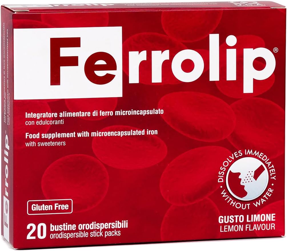 Ferrolip Żelaza suplement dla kobiet, mężczyzn i dzieci (20 Lemon aromat rozpuszczalne Sachets) - Wygoda żołądkowo- jelitowa i bez metalowego smaku - Wegan i gluten za darmo