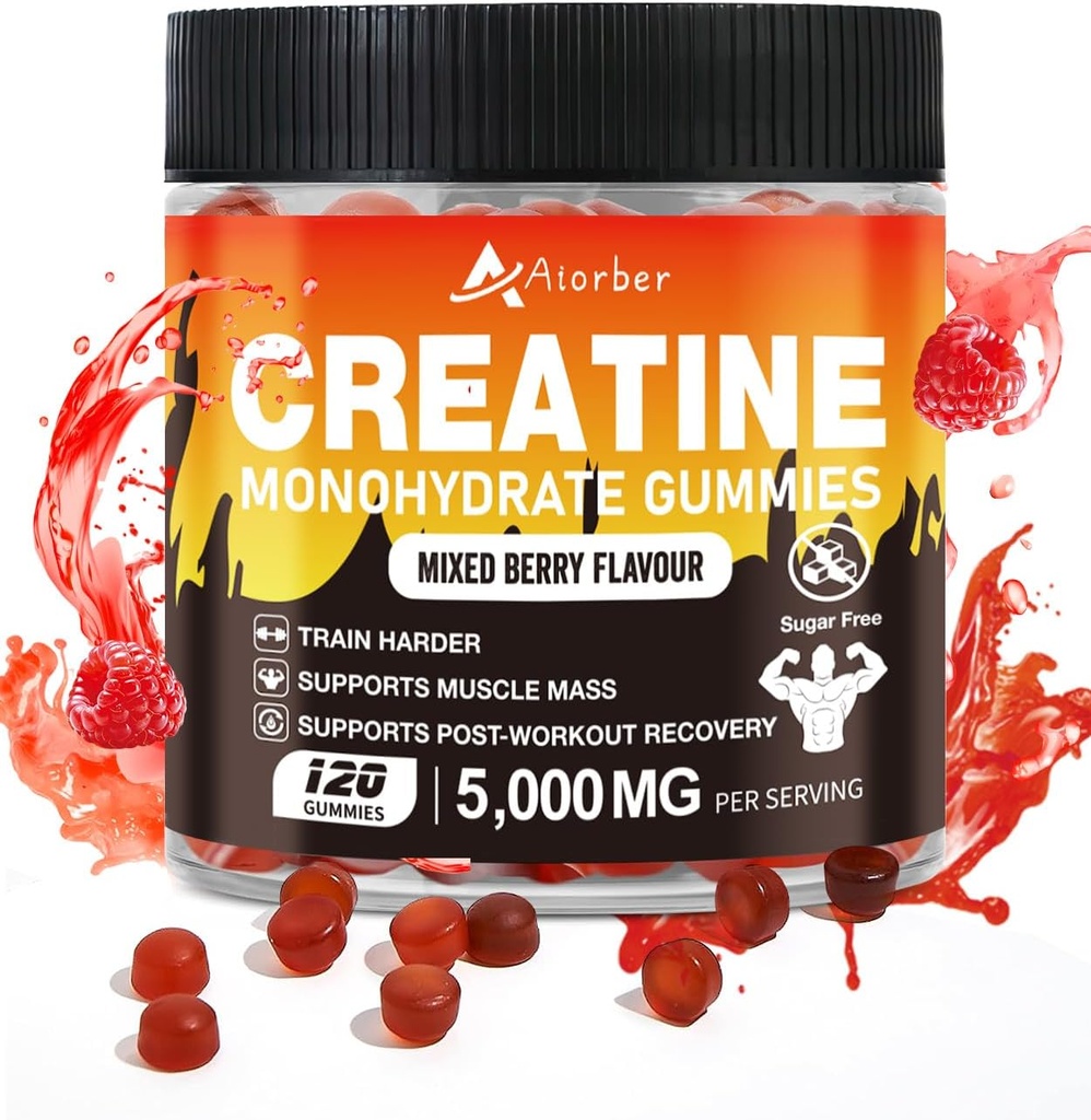 Jednowodzian kreatora Gummie dla mężczyzn i kobiet - 5g Jednowodzian kreatora na serwowanie, Podtrzymuje Trening, Zero Cukru, 120 Suplement wegański Gummie