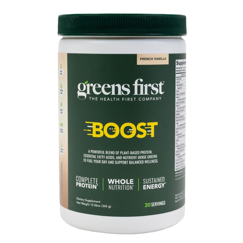 Zielony Pierwszy Boost - Białko oparte na plantacji & Zbalansowane Żywienie - Superfood Shake Mix - No Wheat lub Soy - Darmowy - Wegan - Francuski Vanilla, 12.06 oz.