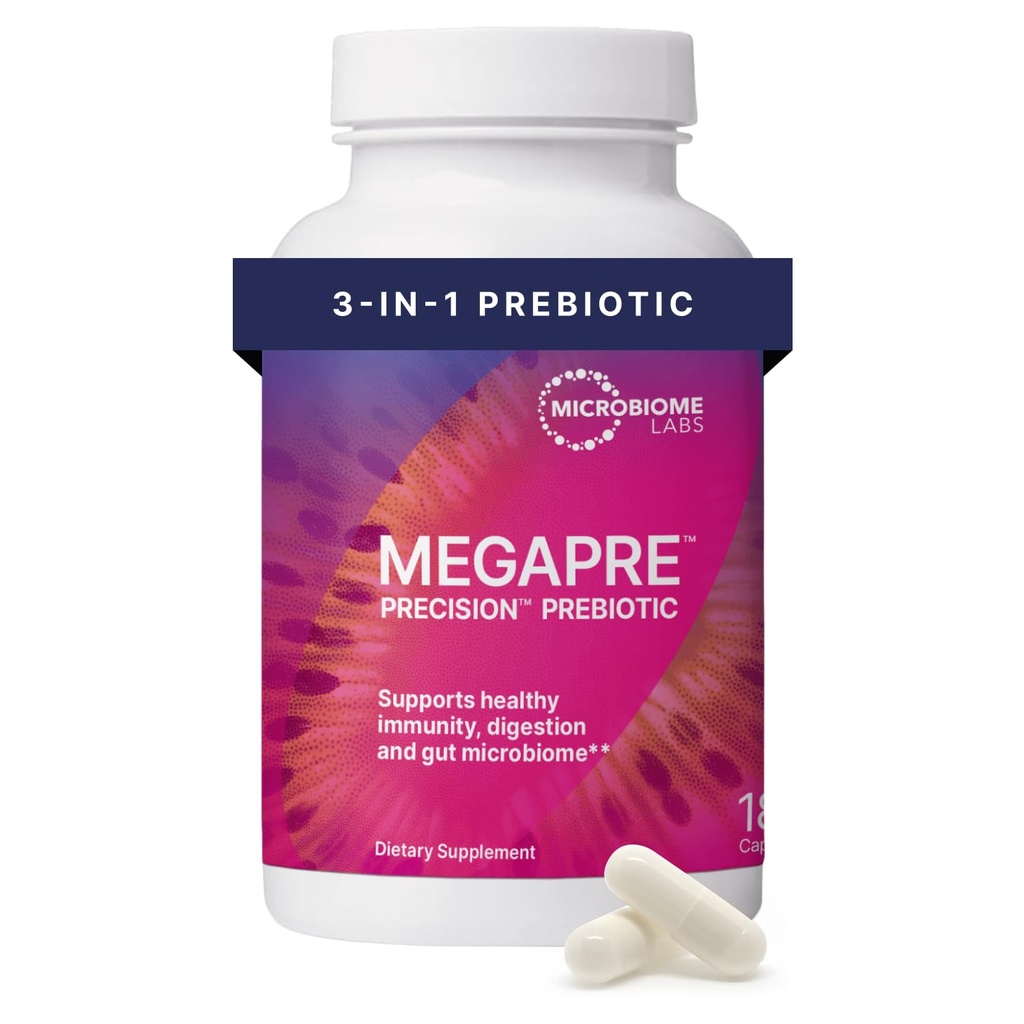 Microbiome Labs MegaPrebiotyczne Fiber Supplement in Vegetable Capsules - Prebiotyczny Suplement z Klinicznie Tested Oligosacharydy - Wsparcie Microbial Diversity & Gut Health (180 Kapsułki)