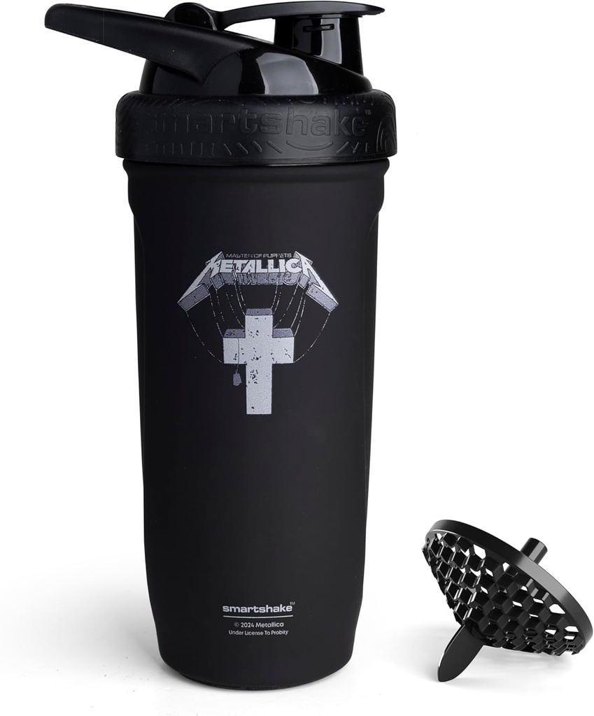 Smartshake Rockband Reforce Stainless Steel Protein Shaker Butelka 900 ml XI124; 30 oz - Leakproof Screw- on Lid - BPA Free - Unisex - Metallica, Master of Puppets Logo na butelce