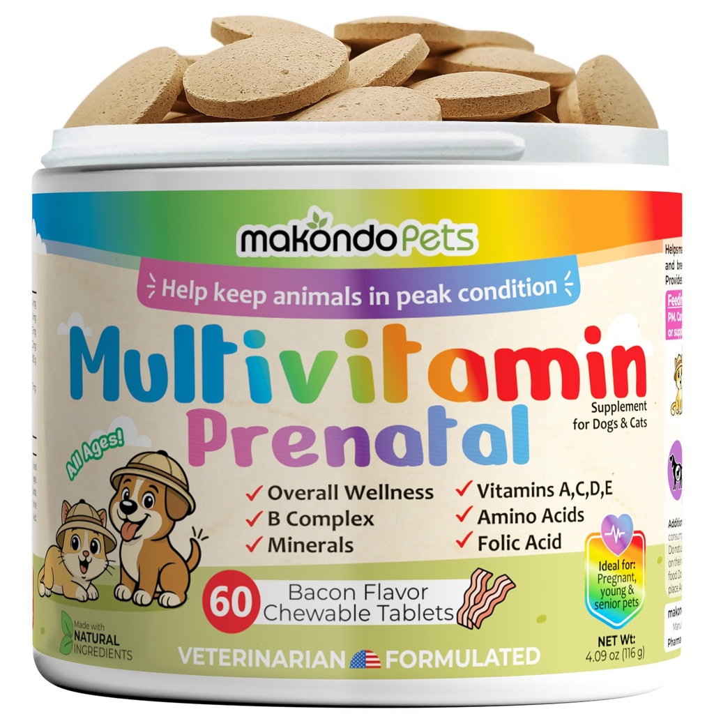 Psy Witaminy prenatalne - Multiwitamina, Kwas foliowy, Wapń, Żelazo, Minerały i Amino Kwasy. Idealny dla ciąży, karmienia piersią i nowo narodzonych zwierząt domowych - Senior Dog Supplement, Kompletne szczeniak multi witaminy.