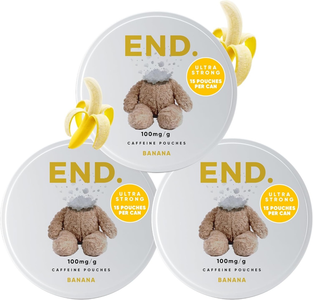 Koniec. Kofeina Pouches: 75mg Natural Energy Boost, 12 Natural Flavors, Tytoń i Nikotyna Free Pouches, On- the- Energy, Zero Sugar, 15 Coffee Pouches per Can (Pack of 3, Banana)