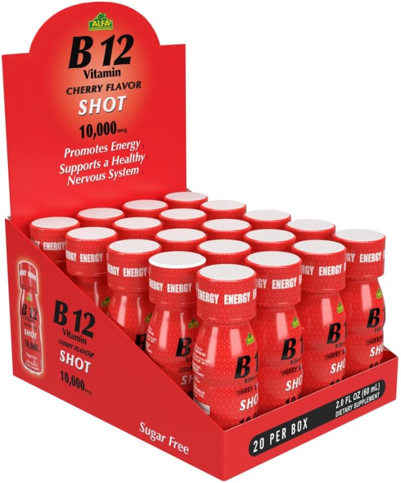 ALFA VITAMINS B12 Witamina Shot z 10000 MCG Najwyższa Moc - Bez cukru, Bez kawy - Energy Shot (2, 0 FL Butelka OZ) 20 Opakowanie