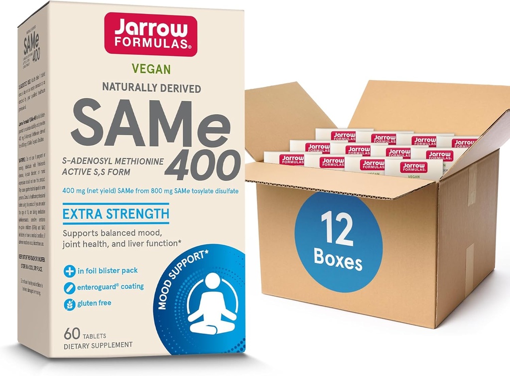 Jarrow Figuas Same 400 mg, wspomaga wspólne zdrowie, czynność wątroby, metabolizm mózgu, 60 tabletek, do 60 Day Supply, Opakowanie po 12