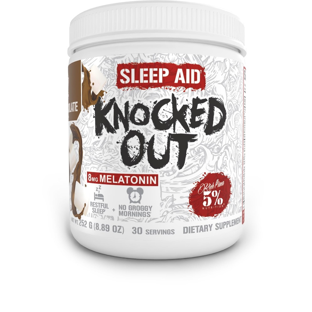 5% odżywka bogata Piana Knocked Out Natural Sleep Assistance 124; Post- Workout Recovery & Deep Sleep Supplement Assistance 124; GABA, Melatonina, Rumianek, Tyrosine, 5- HTP, & More 124; 8.4 oz, 30 Służenie (Hot Chocolate)