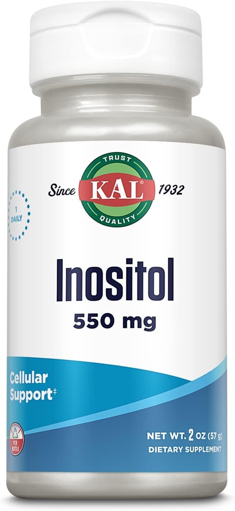 Inozytol KAL Proszek 550mg, Zdrowie mózgu, Układ nerwowy i suplement pomocy nastrojowej, Wspomaganie zdrowia komórkowego, Wzmożona receptura absorpcyjna, Łatwa do wymieszania, Aprox. 102 Służenie, 2oz