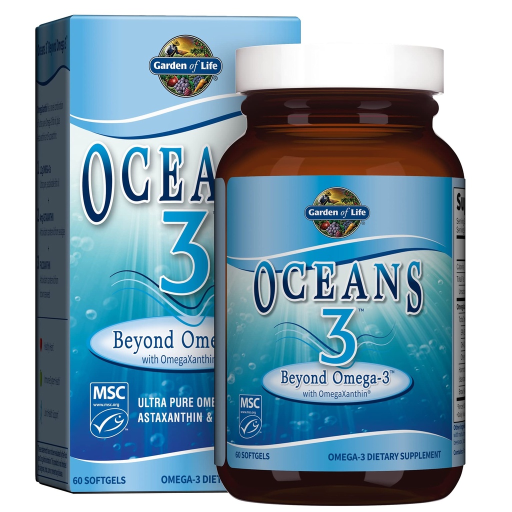 Ogród Oceanów Życia 3 Poza Omega-3 z OmegaXanthina, EPA, suplementy DHA, Olej rybny z 1200 mg Omega 3, Astaksantyna & Brown Seaweed Extract - 60 Softgels