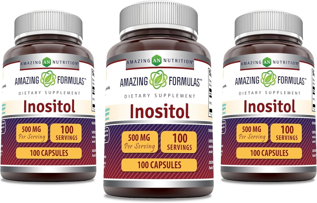 Niesamowite Inositol 500 Mg XI124; Suplement Kapsułki XI124; Non-GMO XI124; Gluten- Free XI124; Made in USA (Pack of 3 XI124; 100 Count)