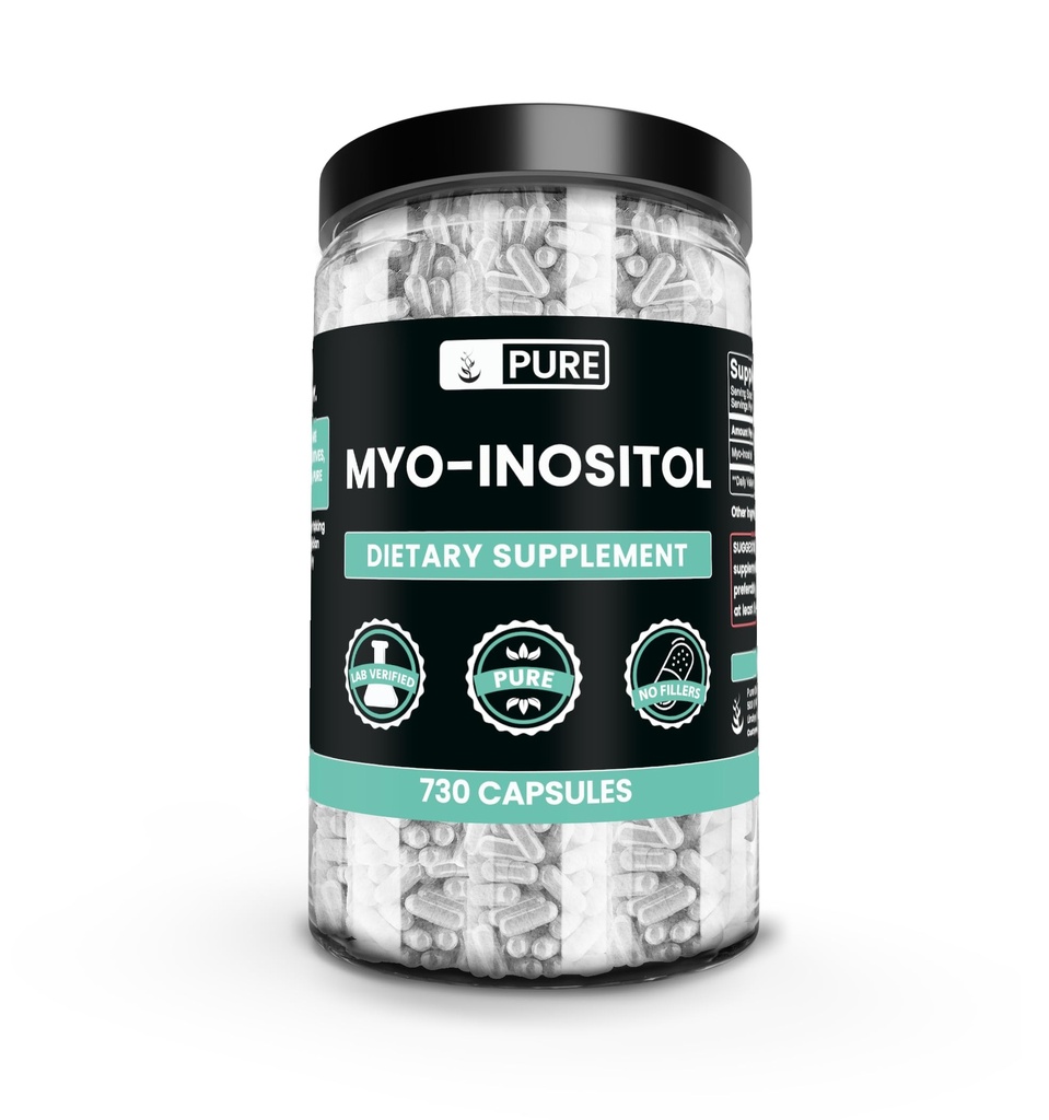 Pure Original Składniki Myo- Inositol (730 Kapsułki) Brak magnezu lub wypełniaczy ryżu, Zawsze Czysty, Laboratorium zweryfikowane