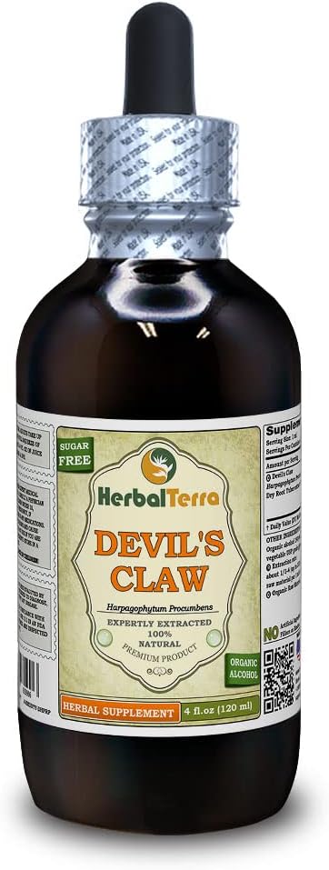 Devil 's Claw (Harpagophytum Procumbens) Tincture, Organic Dried Root Liquid Extract (Nazwa marki: HerbalTerra, Proudly Made in USA) 4 fl.oz (120 ml)