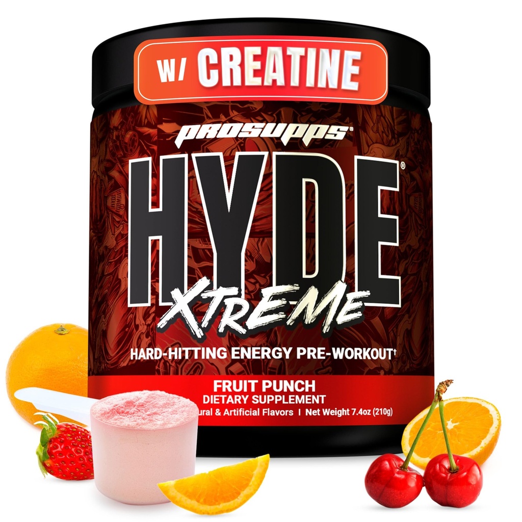 PROSUPPS Mr Hyde Xtreme Pre Workout Powder with Creapine, Beta Alaine & Caepine - Extreme Energy, Pomps, Focus & Performance - Fitness & Gym Supplements for Men & Women (Fruit Punch, 30 Servings)