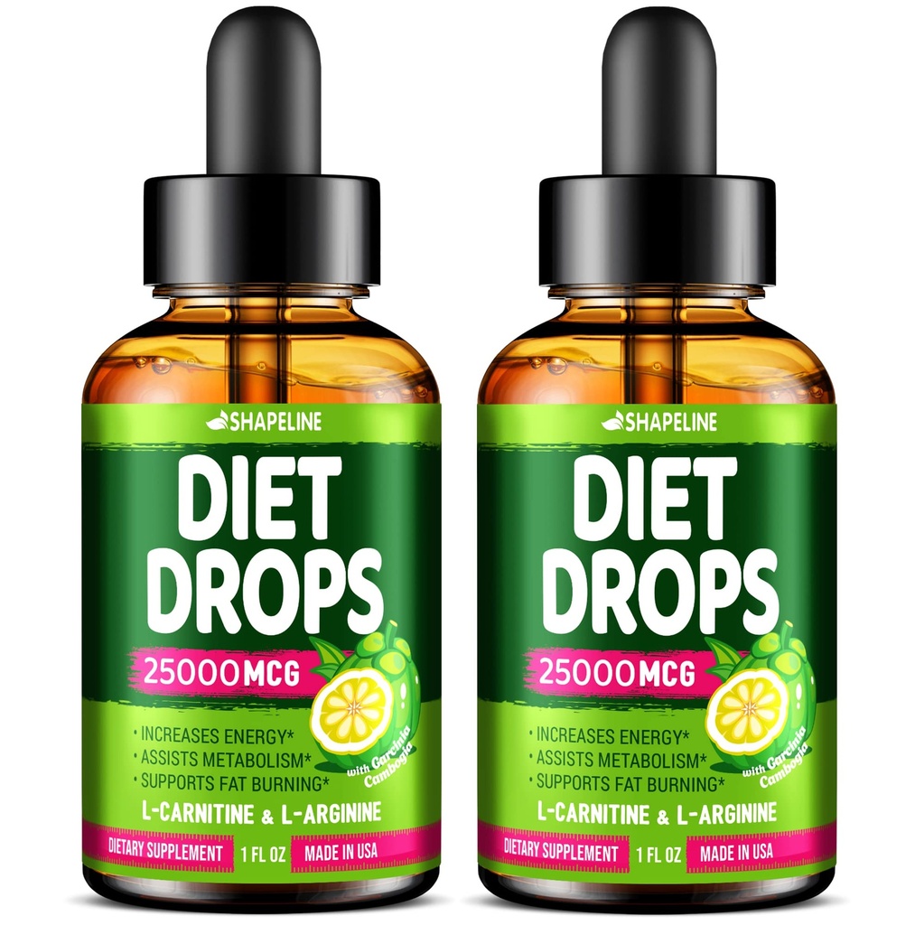 (Pack of 2) Diet Drops - Made in USA - Appetite Suppressant for Women & Men - Natural Metabolity Booster - Diet Drops with Garcinia Cambogia, L- Arginine & L- Glutamine 1 Fl Oz