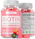 Suplement Biotin, 60 Wegańskich Gummies, Antyoksydant Support for Healthy Skin, Hair and Nails for Women and Men, Non-GMO