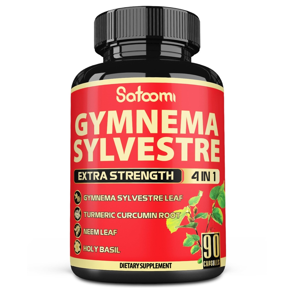 Satoomi Pure Gymnema Sylvestre Capsules Extract - 90 Kapsułek na 3- Miesiąc - W połączeniu z Neem Leaf, Święty Bazylia i Kurkumina Kurkumina Korzeń