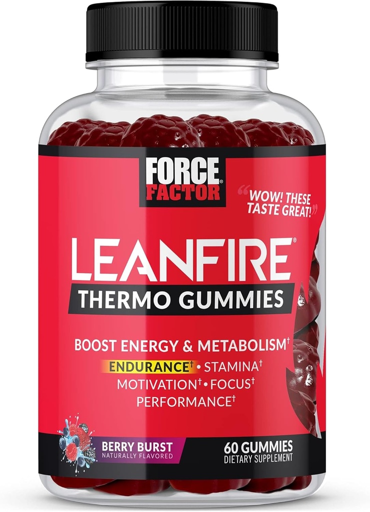 Czynnik siłowy LeanFire Thermo Gummies z B12 Witaminy, Kofeina, & Zielona Fasola Kawowa, Boost Energy, Metabolizm, Endurance, Stamina, Motywacja, Focus, & Performance, Pre Workout Gummies, 60 Gummies