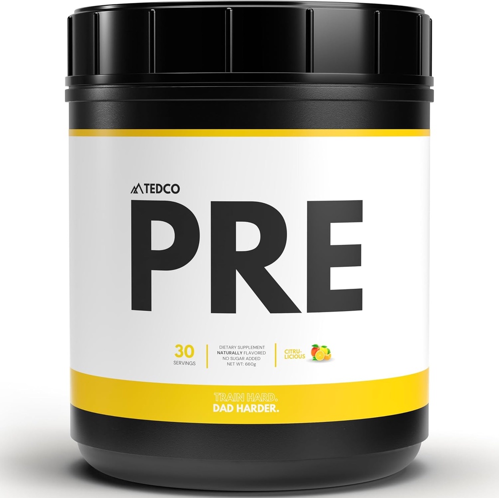 TEDCo Pre Workout Powder - Wszystkie naturalne przygotowanie dla mężczyzn, Zero sztucznych słodzików - BCAA, Kreatyna, Beta Alanine, L- Citruline - 30 Pełna obsługa (Citrulicious)
