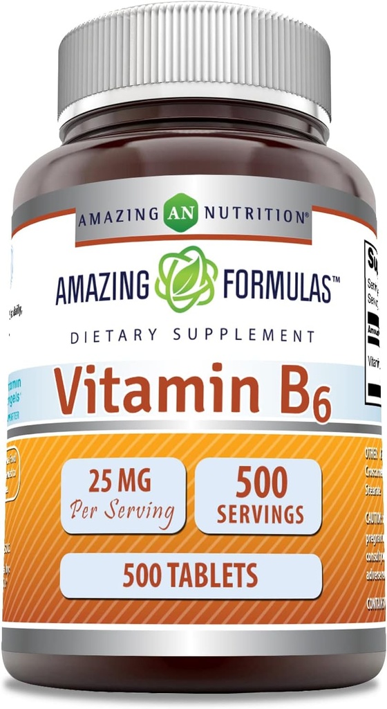 Niezwykłe witaminy B6 (pirydoksyna) 25 Mg suplement ETAP 124; tabletki ETAP 124; Nie-GMO ETAP 124; Bezglutenowe ETAP 124; Made in USA (1 Pack ETAP 124; 500 Count)