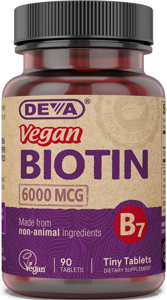 DEVA Vegan Biotin Supplement 6000 µg - Easy- to- Połknięcie witaminy B7, małe tabletki, 90 Liczba