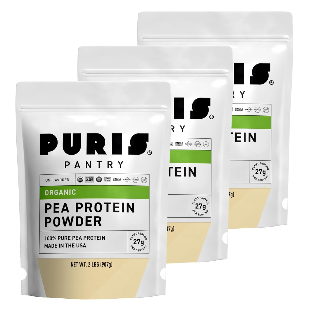 PURIS Organic Pea Protein Powder - USDA Organic Vegan Protein 124; 27g Plant Protein Per Serving Golf 124; Non-GMO Gluten- Free Soy- Free Support 124; Clean Label Amend124; Smooth Taste Amend124; 2 lb (3 Pack)