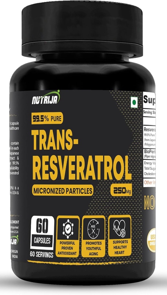 Trans Resveratrol 250MG Kapsułki - 99,5% Czysty Mikronizowany i Wysoko Biodostępny Suplement Biodegradowalny 124; Slow Down Aging, Udowodniony Potężny Przeciwutleniacz 124; Poprawia Metabolizm i Heart Health (120 Kapsułki)