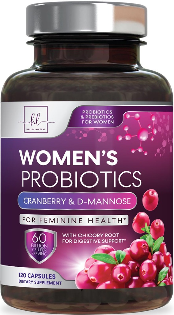 Probiotyki dla kobiet Poparcie zdrowia - 60 Miliard CFU Probiotyk kobiet, 16 Szczeliny, dla równowagi pH, Wsparcie waginalne z żurawiny dla zdrowia Gut, Urynary & Immune Support - 120 Kapsułki