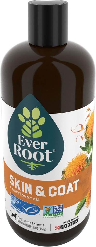 EverRoot Dog Skin Care Dog Supplements by Purina, Skin and Coat for Dogs Oil with Safflower Oil - 16 oz. Butelka