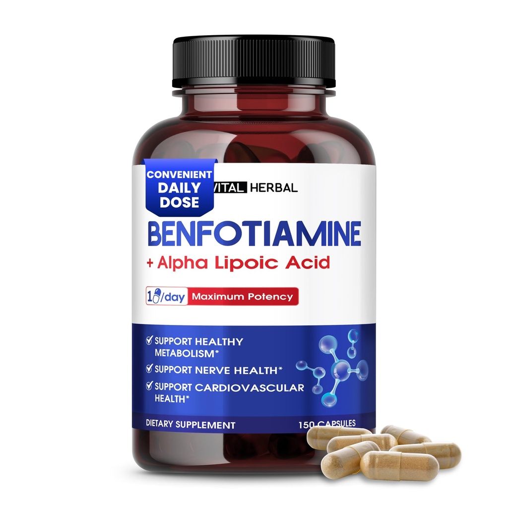 VITAL HERBAL Benfotiamina liposomalna z kwasem lipopochodnym alfa - Maksymalny potencja- Wsparcie zdrowego metabolizmu - Made in USA