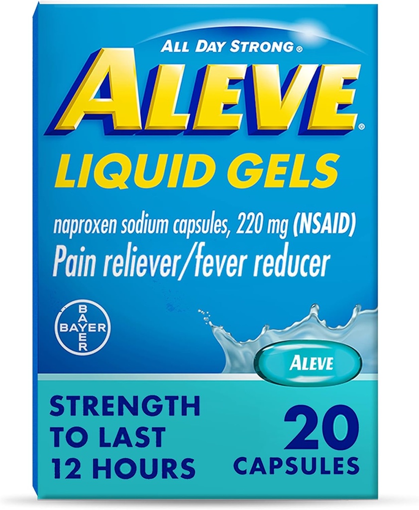Aleve Reliever Pain & Fever Reducer Płynne żele, Naproxen Sodu, Ulga bólowa, 20 Count