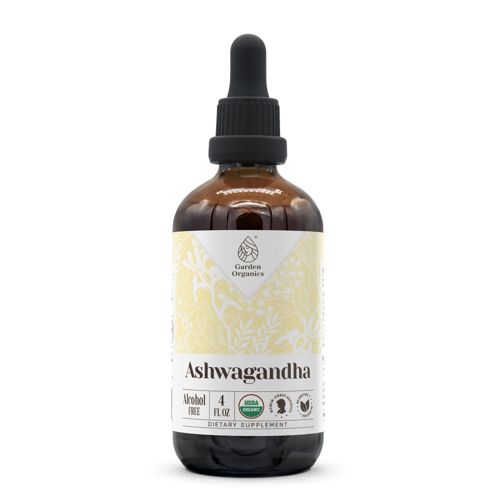 Ashwagandha USDA Organic Alcohol-Free Extract: 124; Suplement diety, Wysoka potencja nalewka: 124; Natural Certified Organic Ashwagandha (Withania Somnifera) Suszony korzeń (4 oz)