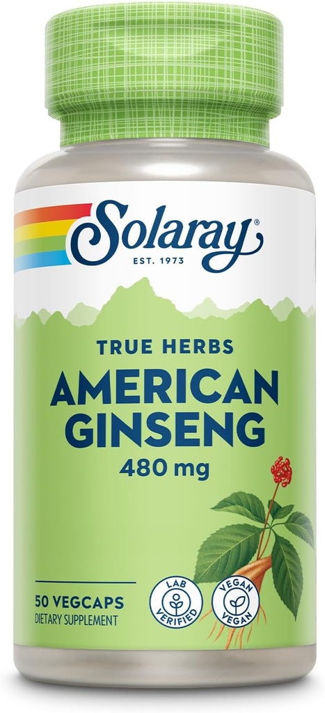 SOLARAY American Ginseng 480 mg XI124; Adaptogenic Herb XI124; Healthy Stress, Energy & Physical Endurance Support XI124; 50 VegCaps
