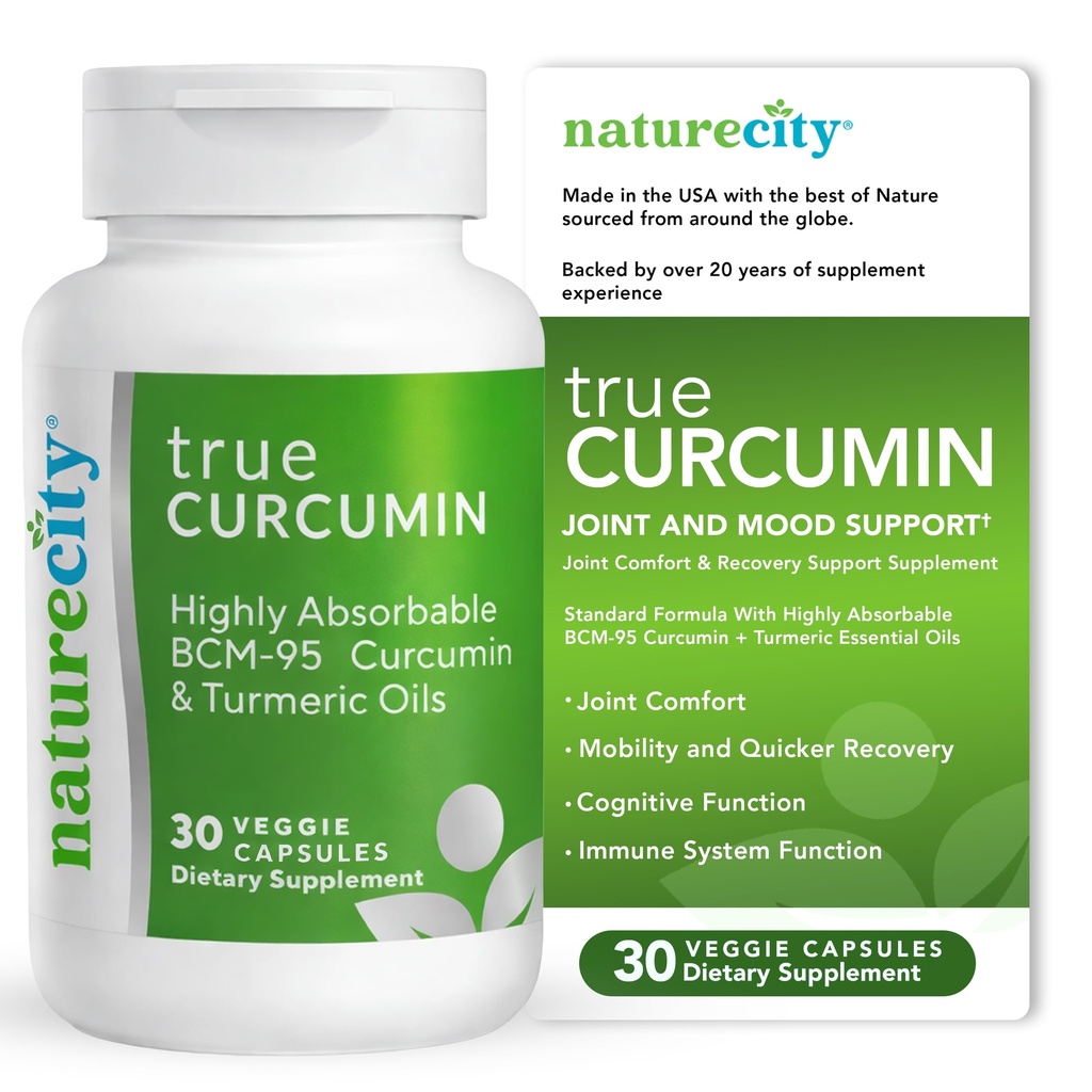 NatureCity True- Curcumin Turmeric Supplement Agregat 124; Non-GMO Tumeric and Curcumin 500mg Curcuma kapsułki Suplementy witaminy 124; Do 700% Zwiększenie wchłaniania (30 Day Supply) Agregat 124; Wspiera połączenia