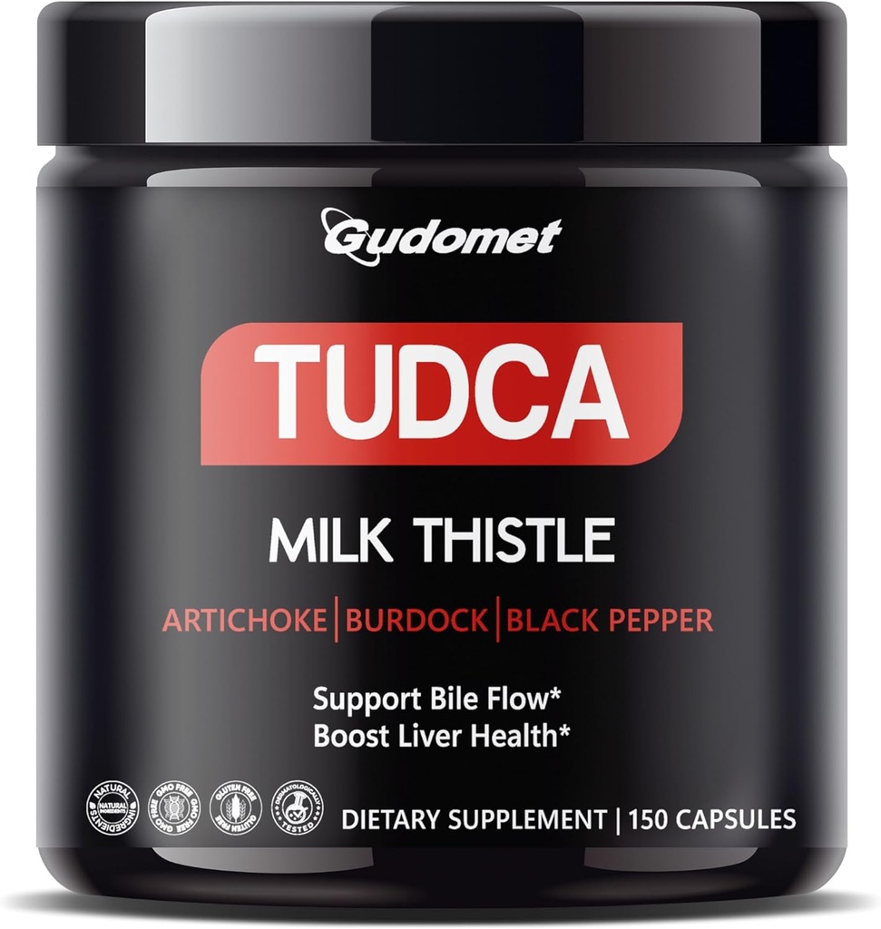 Premia TUDCA z Ociepleniem Mlecznym, Karczoch, Burdock i Pieprz czarny - Wspiera Bile Flow & Liver Health -150 Capsules - Made in USA