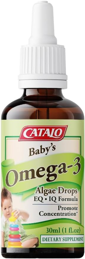 CATALO Baby 's Algae Omega-3 DHA Supplements - Plant- Oil Algae Based z DHA & EPA, Ciekła formuła dla niemowląt, Toddlers & Kids, Easy- to- Use Glass Dropper, 2x 30ml