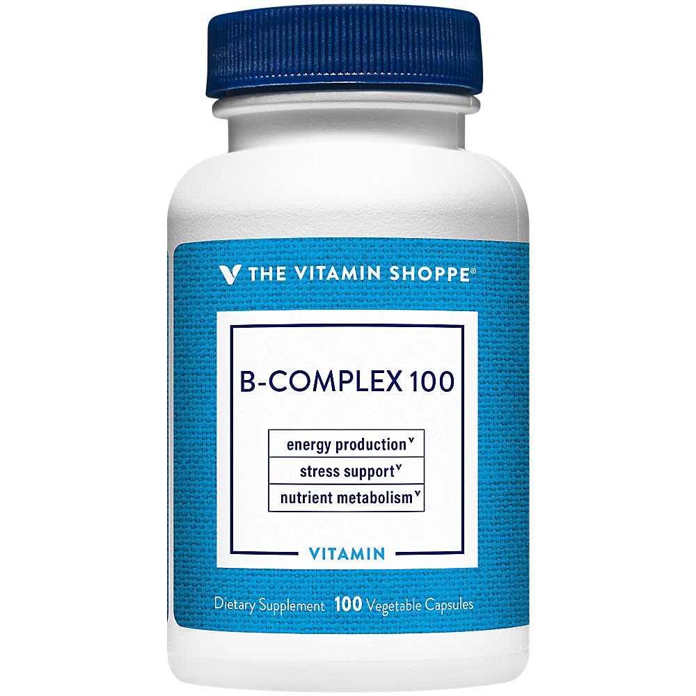 Kompleks Witaminy Shoppe B 100 - wspomaga wytwarzanie energii, funkcje układu nerwowego i metabolizm składników odżywczych - doskonałe źródło B1, B2, B6, B12, Niacyna, kwas foliowy i biotyna (100 Veggie Caps)