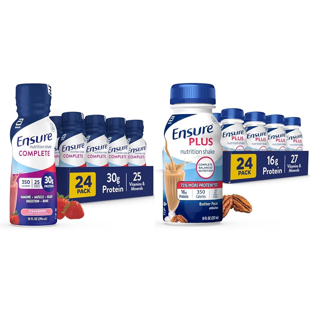 Zapewnić COMPLETE Nutrition Shake, 30g białka, posiłek Shake zastępujący, z składników odżywczych dla zdrowia immunologicznego, Truskawka, 10 Fl Oz & Plus Masło Pecan Nutrition Shake, posiłek zastępczy Shake, 24 Pack