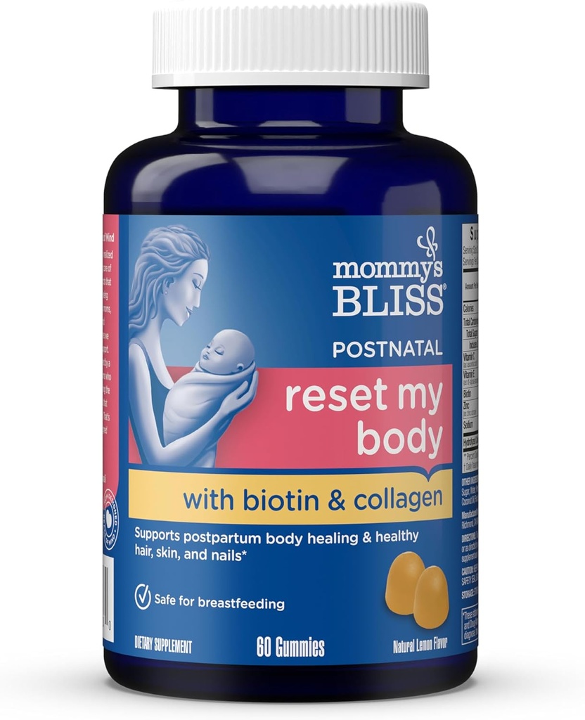 Mamuśka Błogość Postnatalne Wsparcie Energii i Recovery Gummies z Biotin & Collagen: Zdrowie i wspólne, Włosy, skóry i paznokci Witamina, Gluten Free, 60 Gummies (30 Służenie)