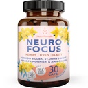Brain Booster Gingko Biloba Suplement - Nootropiki do umysłu, Skup się, Pamięć, Klarowność z Bacopa Monnieri, St. Johns dziurawiec - 30 Kapsułki żywności mózgu