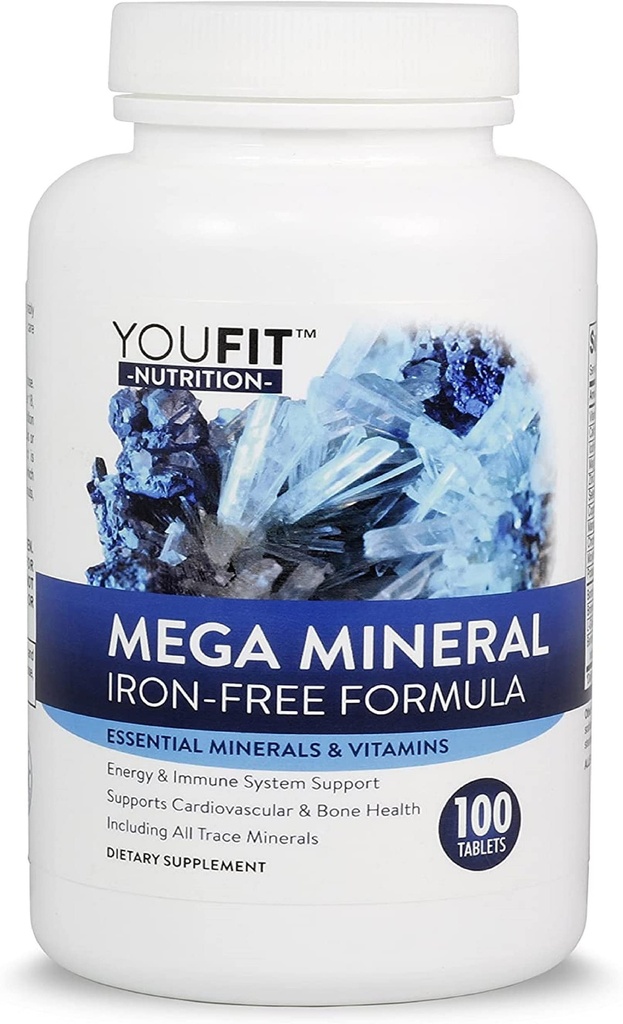 Mega Minerals Supplement by Youfit Nutrition Yellow 124; All 72 Trace Minerals Yellow 124; Premium Formula z Źródło Minerałów i immunologicznego wsparcia zdrowia 124; Iron Free Yellow 124; All in One Yellow 124; 1000mg Wapń 500mg Magnez