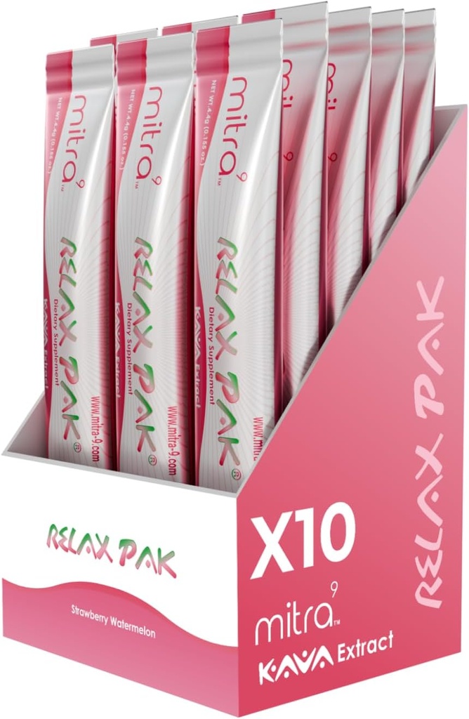 Mitra9 Kava Proszek RelaxPak - Truskawkowy Arbuz Kava Ekstrakt z proszku Pakiety do 124; Wzmocnienie nastroju 124; Roślina oparta na 124; Promotes Natural Calm & Clarity