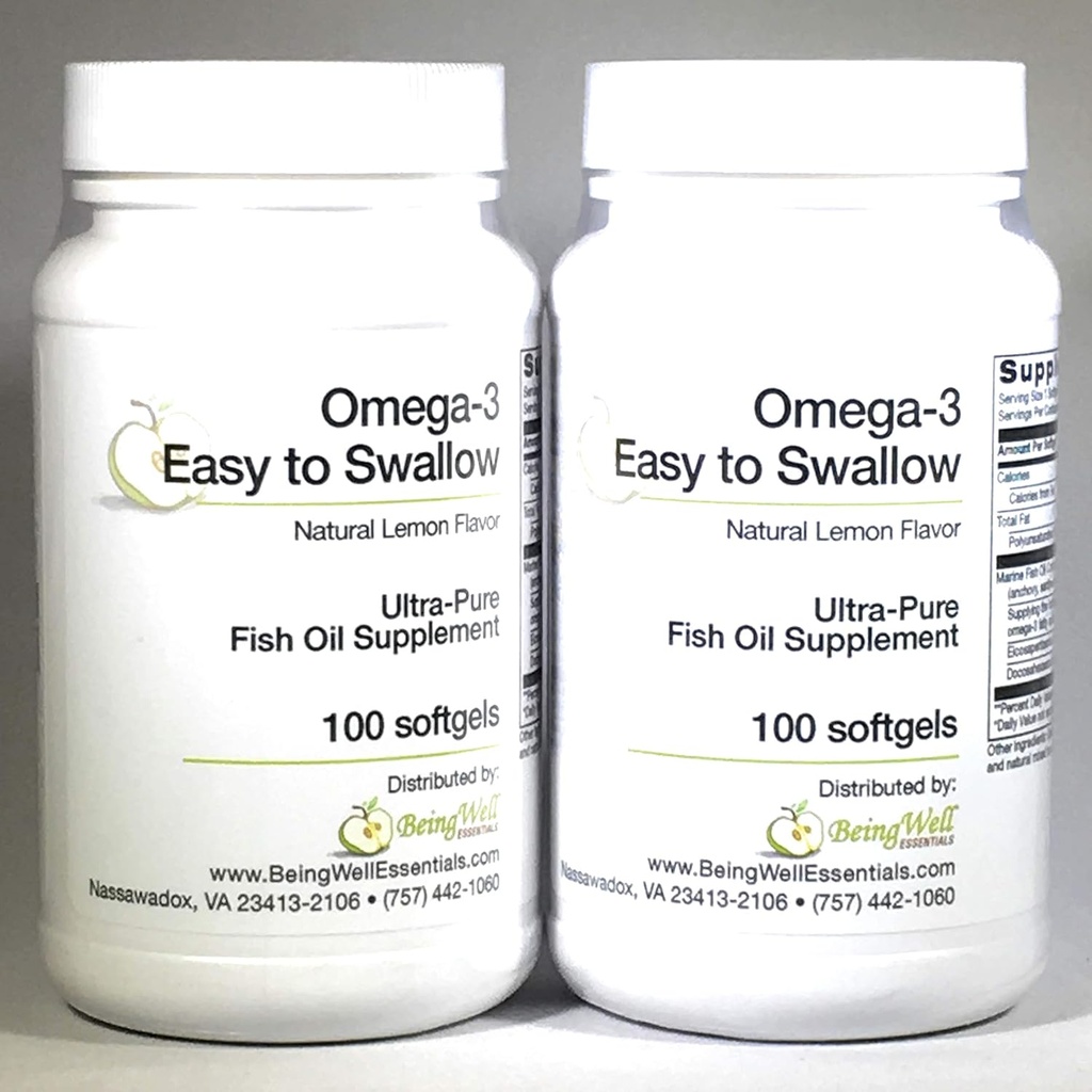 Omega-3 'Łatwy do połknięcia' Ultra- czysty olej rybny Suplement Naturalny Lemon Flavor 200 Softgels Omega 3 Łatwy do połknięcia