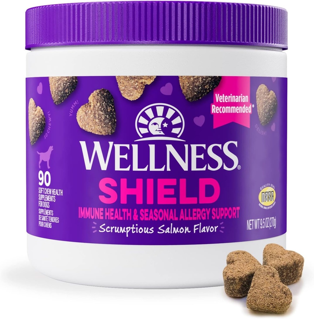 Wellness Salmon Flavored Soft Chew immunologiczne i alergiczne Suplementy dla psów, 90 Count