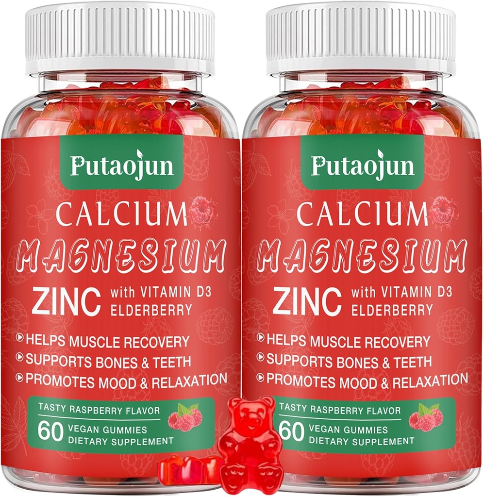 Wysoka absorpcja Gummies cynku wapnia, bezcukrowy suplement cynku wapnia z D3 Bilans 124; Siła kości i zębów 124; Mięśnie i Nerwy Funkcje 124; Wegan 124; Smak malinowy 124; 2 Pack