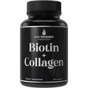 Biotin and Collagen Supplement - 10,000 mcg Biotin + Bovine Collagen for Thinning & Brittle Hair. Zaawansowany kompleks witaminy 2- in-1. Obsługuje grubsze, zdrowsze wzrost włosów dla kobiet, mężczyzn