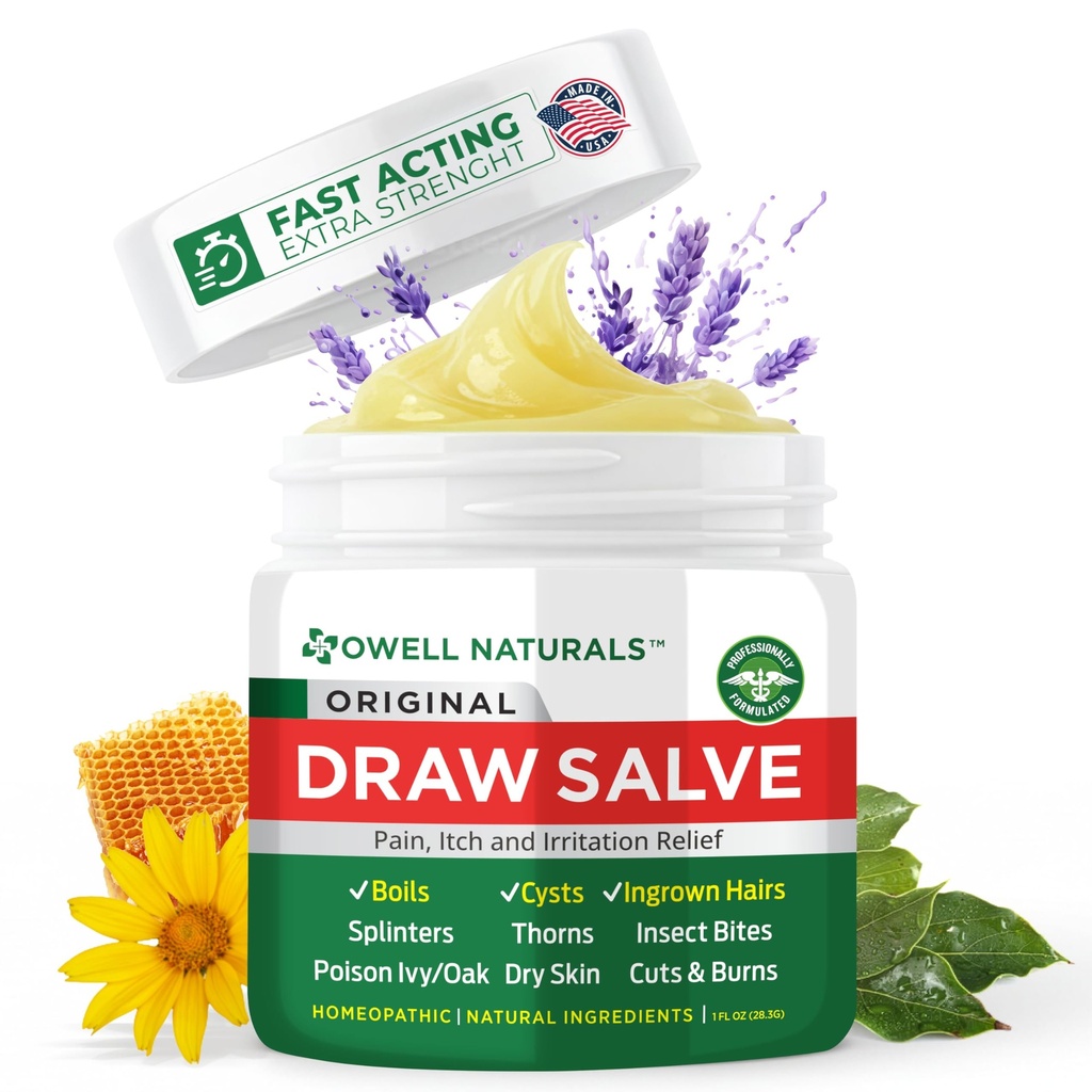 OWELL Naturals Drawing Salve Maintment for Boil & Cyst Removal, Głębokie włosy Ingrown, Remover Splinter, Bug Spider Bites, Pszczoła Sting, Mosquito Itching, Poison Ivy